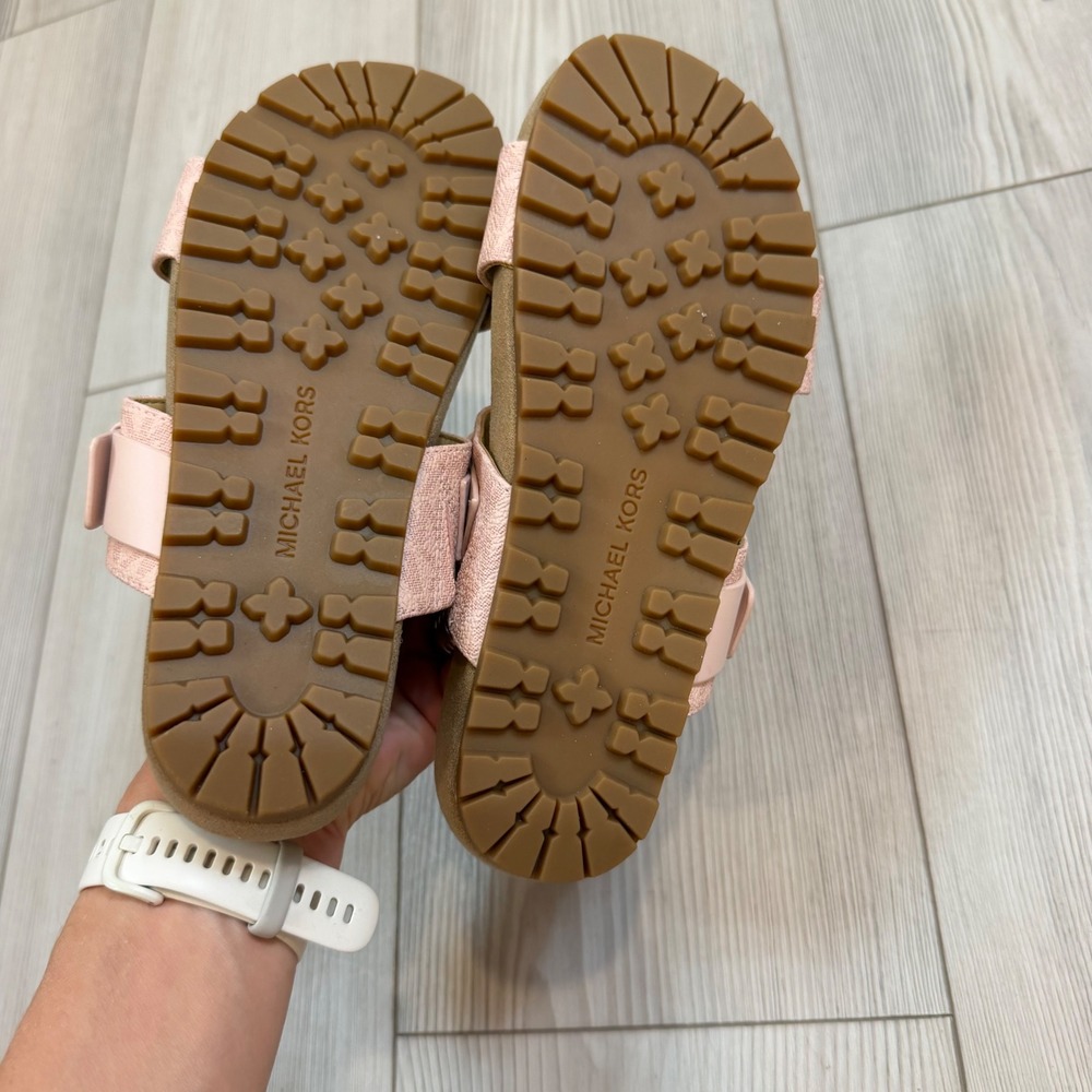 NEW Michael Kors Pink MK Logo Buckle Slide Sandals Mylah Leather Sandal 6.5M - Picture 4 of 8
